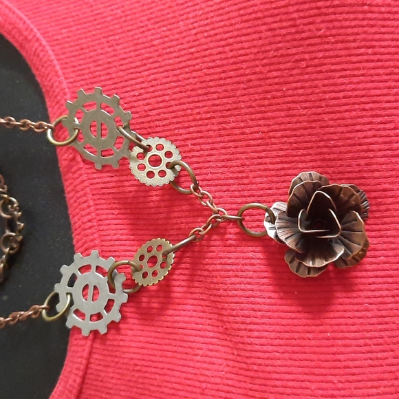 Steampunk Rose and Gears Double Strand Necklace Awesome look - Picture 2 of 4